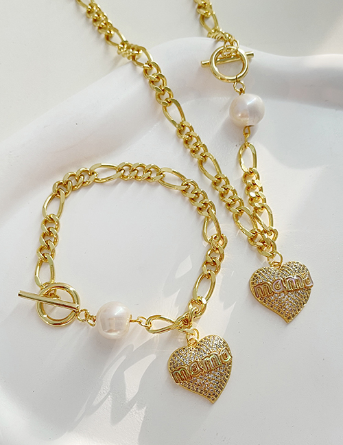 Fashion Golden 1 Copper Inlaid Zirconium Letter Mama Love Pendant Ot Buckle Pearl Thick Chain Necklace