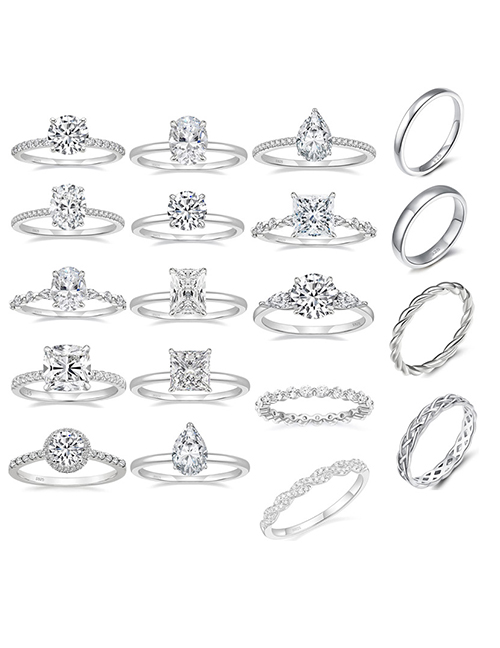 Fashion Platinum-style 8 Silver Diamond Geometric Ring 
