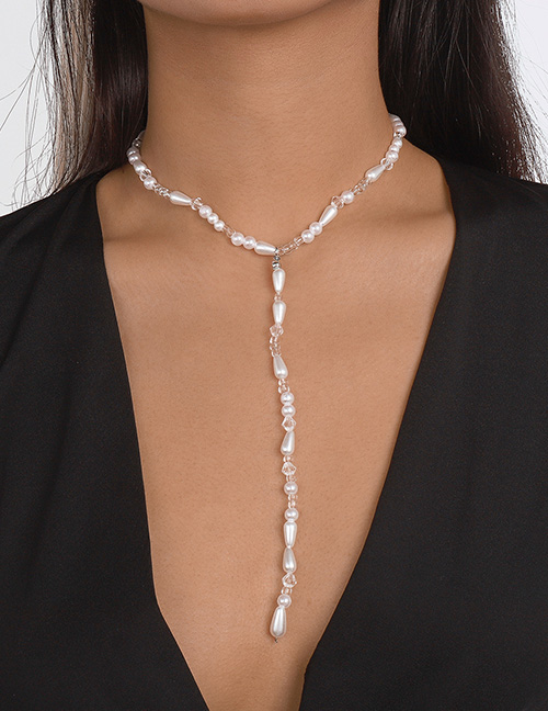 Fashion Pearl White Geometric Beaded Y Necklace