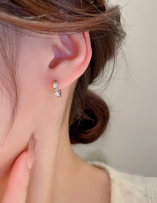 Fashion Ear Buckles - Silver Alloy Set Zirconium Hoop Earrings
