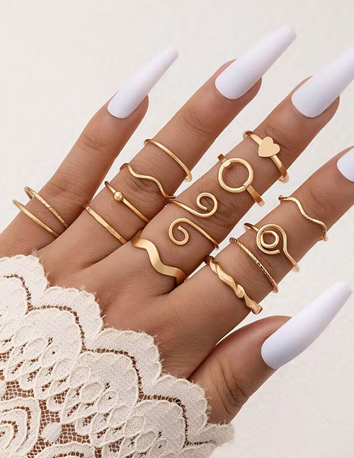 Fashion Gold Alloy Geometric Heart Cutout Irregular Ring Set