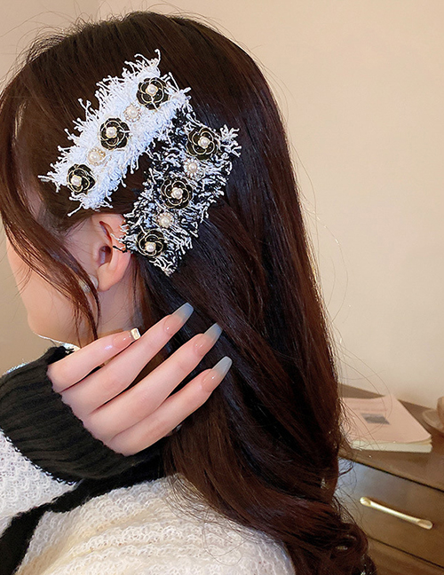 Fashion Black - Headband Fabric Diamond And Pearl Camellia Headband