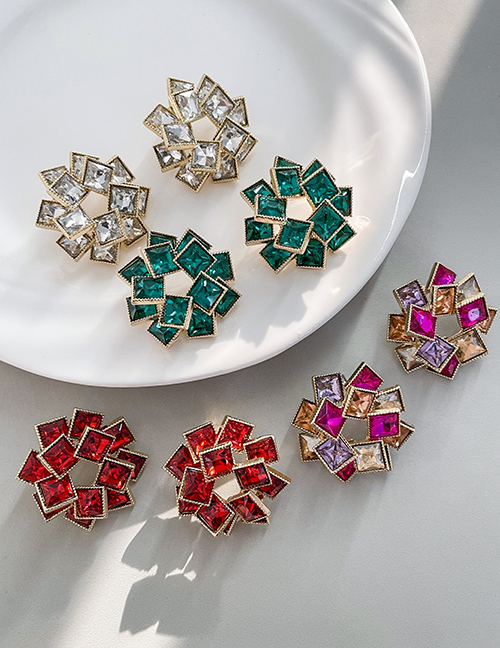 Fashion Color Alloy Diamond Square Stud Earrings