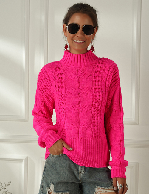 Fashion Khaki Blend Cable-knit Turtleneck Pullover
