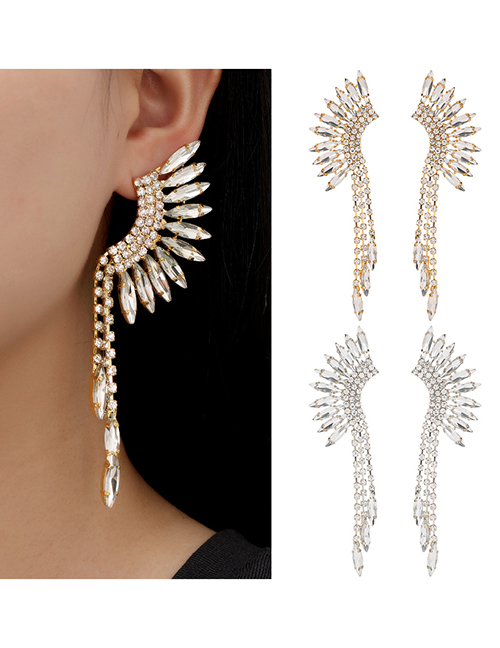 Fashion Gold Diamond Wings Long Chain Chain Tassel Earrings