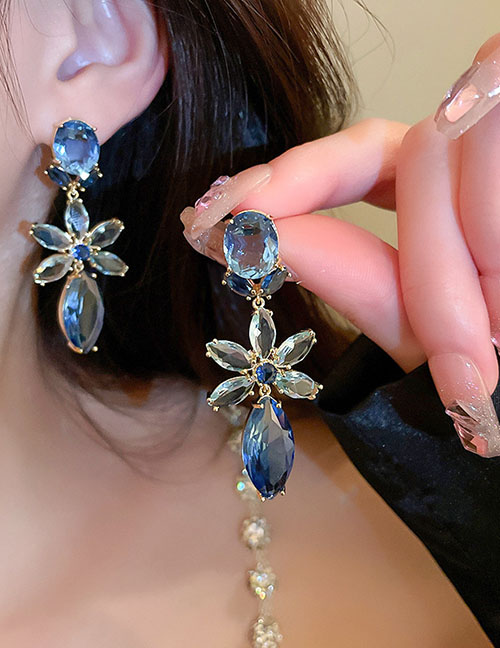 Fashion Blue Zirconium Flower Drop Earrings In Copper