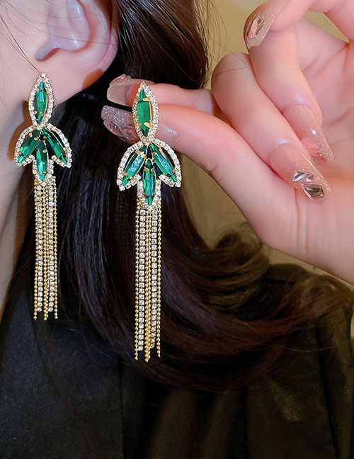 Fashion Style One Copper And Diamond Leaf Long Chain Tassel Earrings