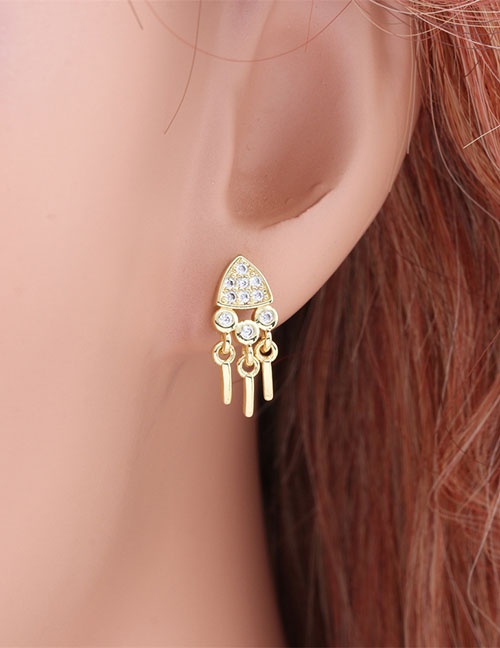 Fashion Gold Copper And Diamond Triangle Tassel Earrings