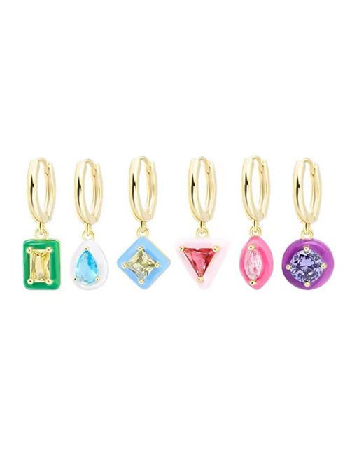 Fashion Gold Zirconia Square Drop Triangle Earrings Set In Copper