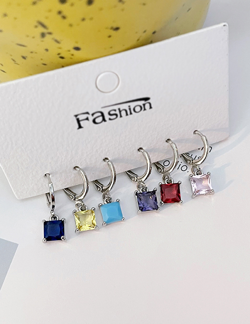 Fashion Color Set Of 6 Copper Paved Zirconia Square Drop Earrings