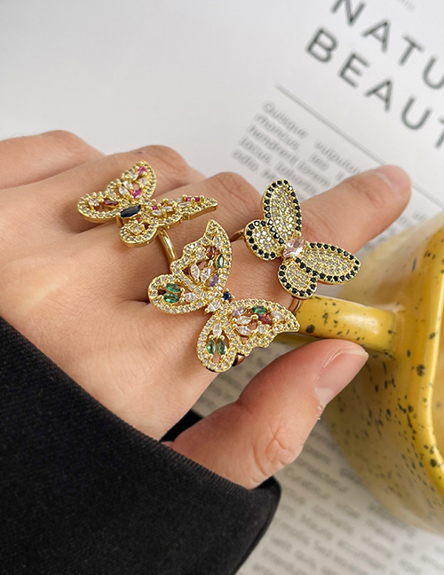 Fashion Golden 1 Copper Paved Zirconia Butterfly Ring