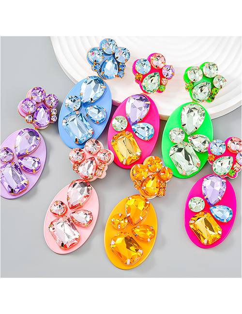 Fashion Color Round Resin Inlaid Diamond Pendant Earrings