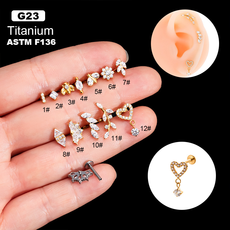 Fashion Gold 12# Titanium Steel Geometric Piercing Lip Nail（G23）