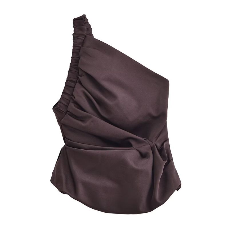 Fashion Brown Polyester Pleated Asymmetric Top