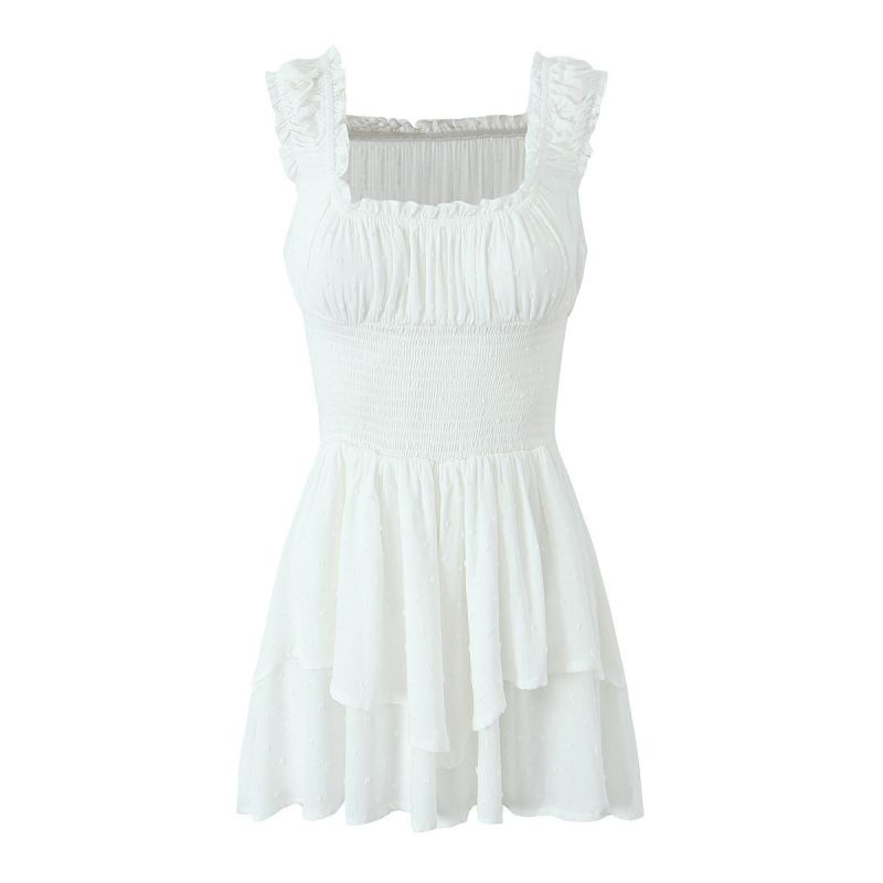 Fashion White Blended Waist Tiered Skirt