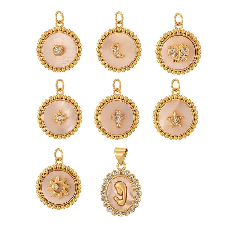 Fashion Golden 3 Copper Inlaid Zircon Round Shell And Crescent Moon Pendant Accessories