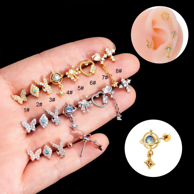 Fashion Gold 8# Metal Diamond-encrusted Geometric Piercing Nails (single)