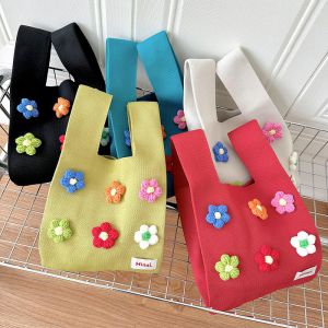 Fashion Multicolor Small Flower Blue Colorful Three-dimensional Small Flower Knitted Large-capacity Handbag