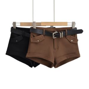 Fashion Coffee Color Roller Belt Cargo Straight Shorts