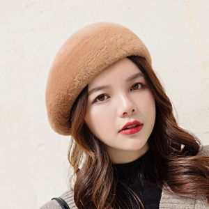 Fashion Leather Powder Solid Color Light Plate Beret