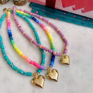 Fashion 7# Colorful Polymer Clay Beaded Love Necklace