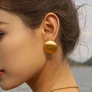 Fashion Gold Brushed Titanium Steel Round Earrings