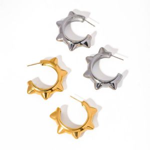 Fashion Silver Titanium Steel C-shaped Earrings