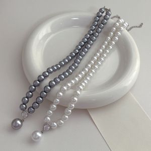 Fashion White Pearl Necklace Pearl Beaded Zirconium Necklace