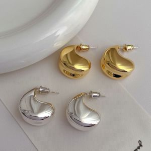 Fashion Gold Metal Glossy Geometric Stud Earrings