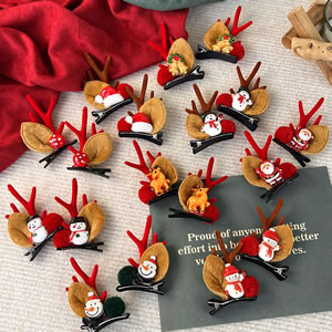 Fashion W Coffee Antlers Red Hat Snowman Clip Christmas Antlers Children's Clip