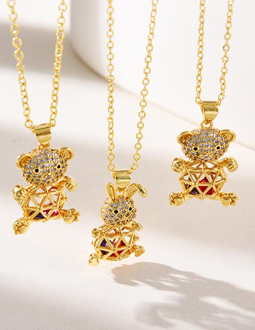 Fashion Gold 2 Copper And Zirconia Cutout Rabbit Pendant Necklace
