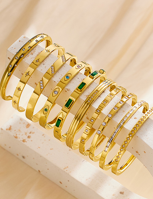 Fashion Gold + Green Diamond Stainless Steel Set Square Diamond Bracelet