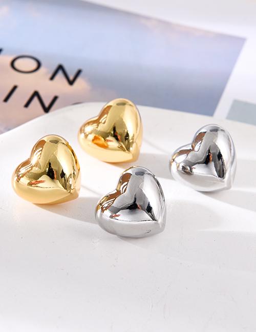 Fashion Gold Brass Heart Shiny Stud Earrings