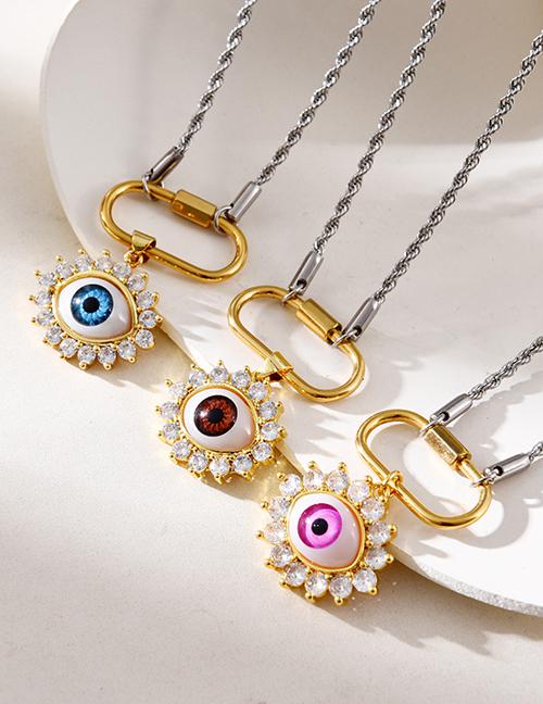 Fashion Gold+blue Titanium Steel Resin Eye Paper Clip Pendant Twist Chain Necklace