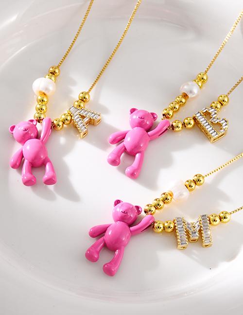 Fashion B Copper Inlaid Zirconia Bear 26 Letter Pendant Beaded Pearl Necklace