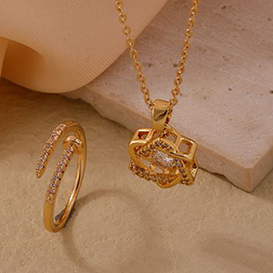 Fashion 00 Gold White Diamond Six-pointed Star Copper Inlaid Diamond Nail Ring Six-pointed Star Necklace Set