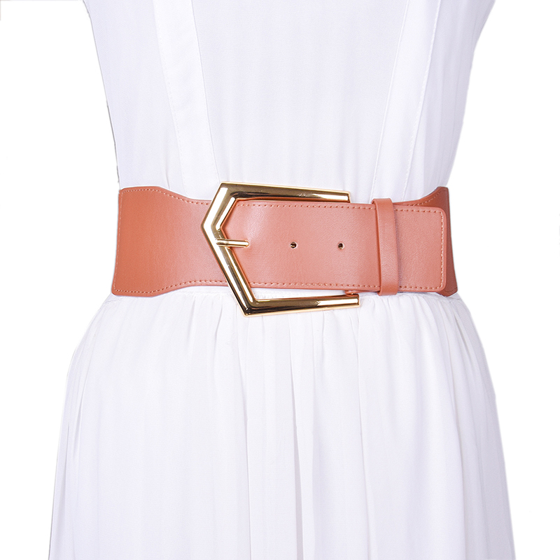Fashion Brown Wide Elasticated Waistband With Pin Buckle