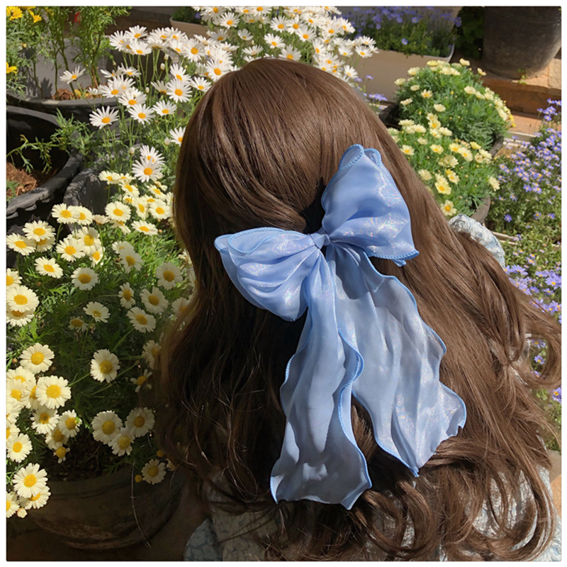 Fashion Sky Blue Ribbon Hairpin Mesh Bow Hair Clip 