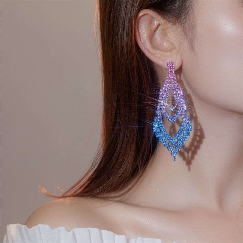 Fashion 4# Geometric Diamond Gradient Hollow Earrings