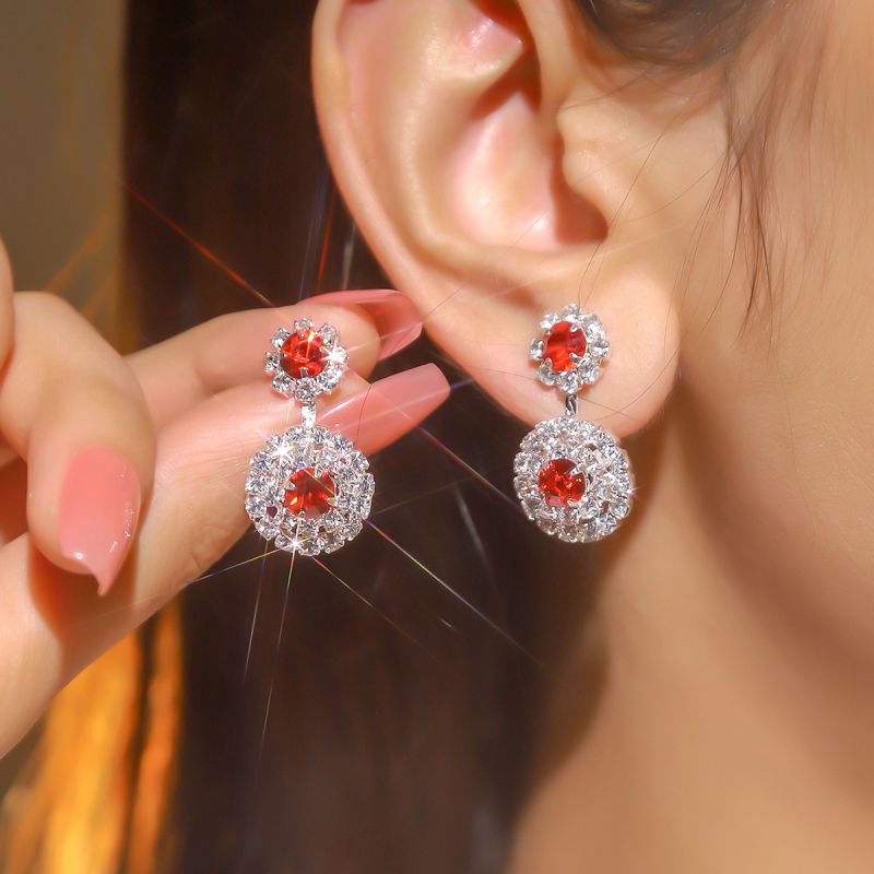 Fashion 4# Geometric Diamond Round Stud Earrings