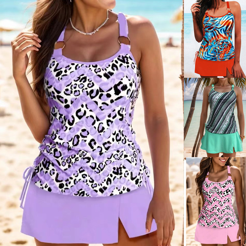 Fashion Purple Nylon Printed Split Swimsuit