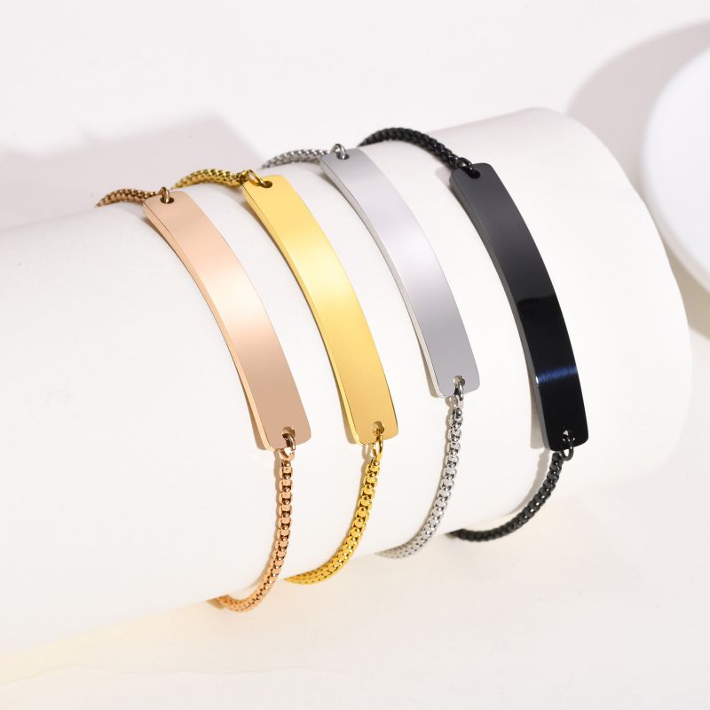 Fashion Steel Color Adjustable 10-25cm Stainless Steel Blank Curved Tag Bracelet 