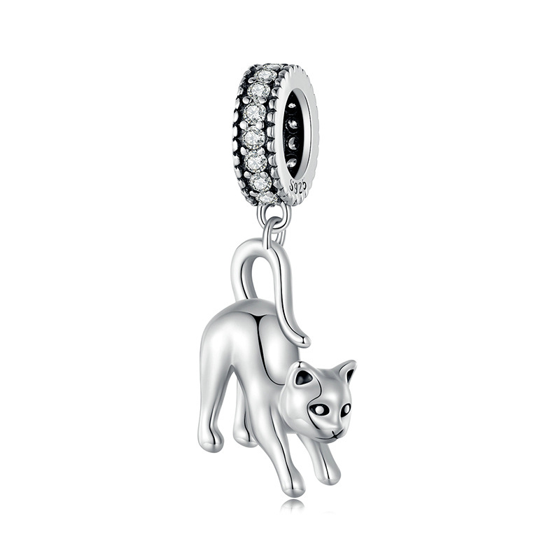 Fashion Cat Silver And Diamond Cat Pendant 