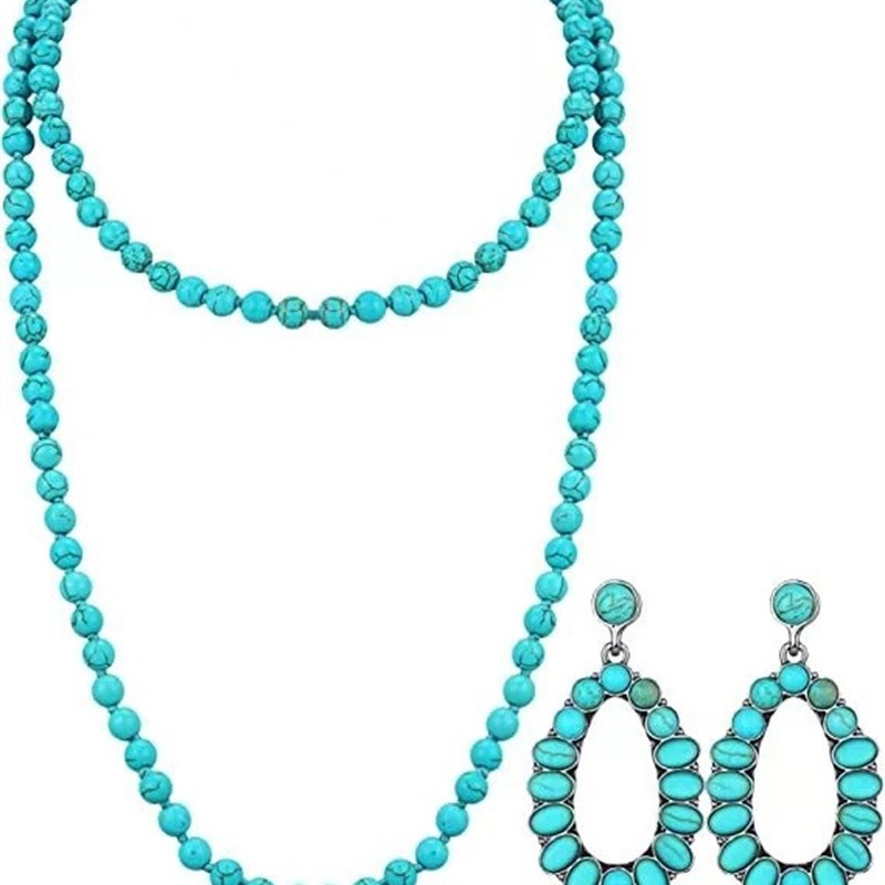 Fashion Necklace 1.2 Meters Alloy Turquoise Beaded Necklace 