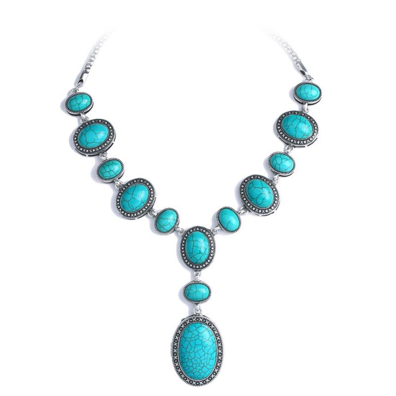 Fashion Necklace Alloy Turquoise Oval Necklace 