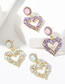 Fashion Purple Alloy Diamond Heart Earrings