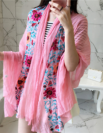 Trendy Pink Embroidery Flower Decorated Scarf