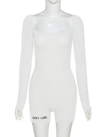 Fashion White Long-sleeved Square-neck Halter Slim Bottoming Jumpsuit
