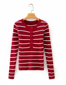 Fashion Red Striped Breasted Slim-fit Long-sleeved Sweater