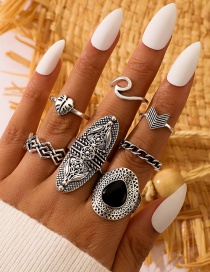 Fashion Silver Geometrical Alloy Ring Set With Jewels Waves And Leaves